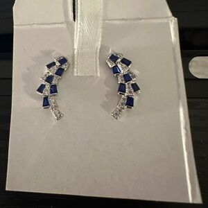 Art Deco Climber Earrings made of blue Spinels and CZs
